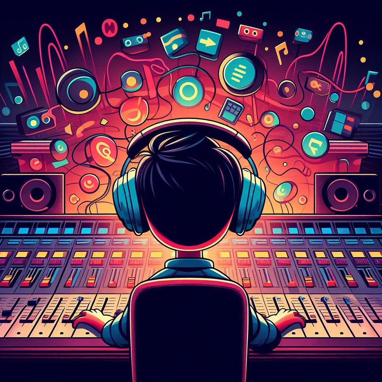 Illustration of audio engineer when she working
